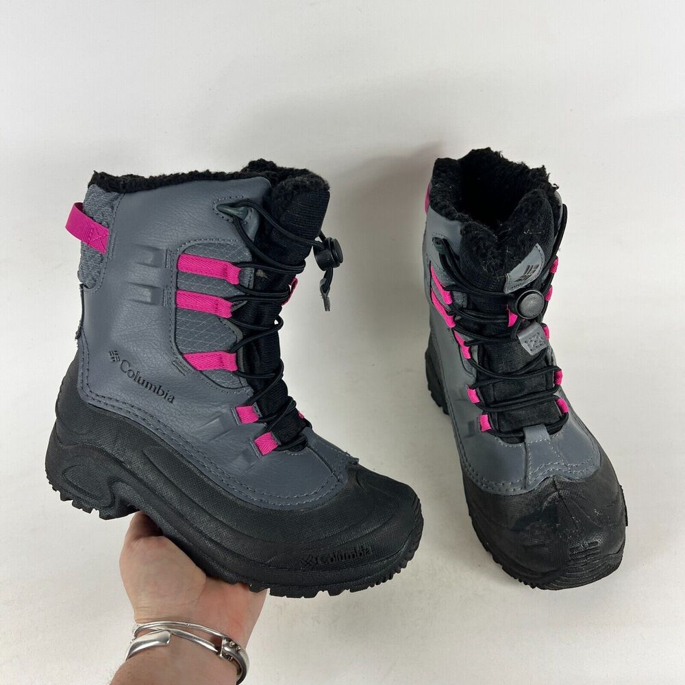 Columbia Bugaboot Celsius Snow Boots Kids 4 Gray Leather Lace Up Waterproof